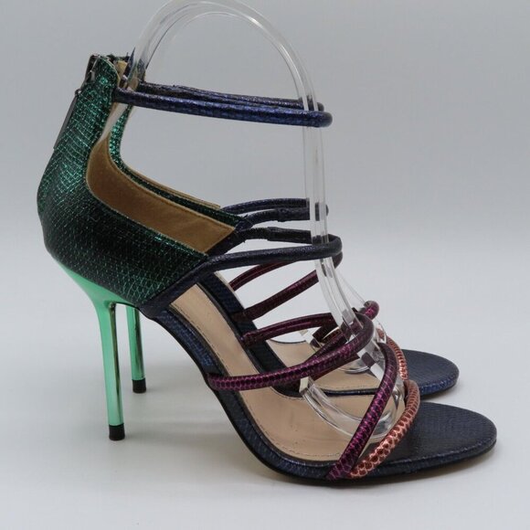 Zara Womens 6.5 US 37 Multiolor Rainbow Mermaid Strappy Snakeskin Heel Sandals - Picture 6 of 11